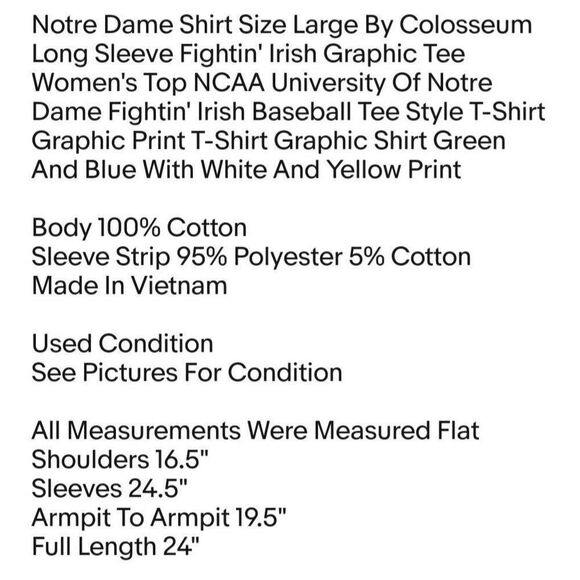Notre Dame Shirt Size Large By Colosseum Long Sleeve Fightin' Irish Graphic Tee - Picture 2 of 6